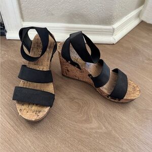 Spritz Black Cork Wedge Sandals